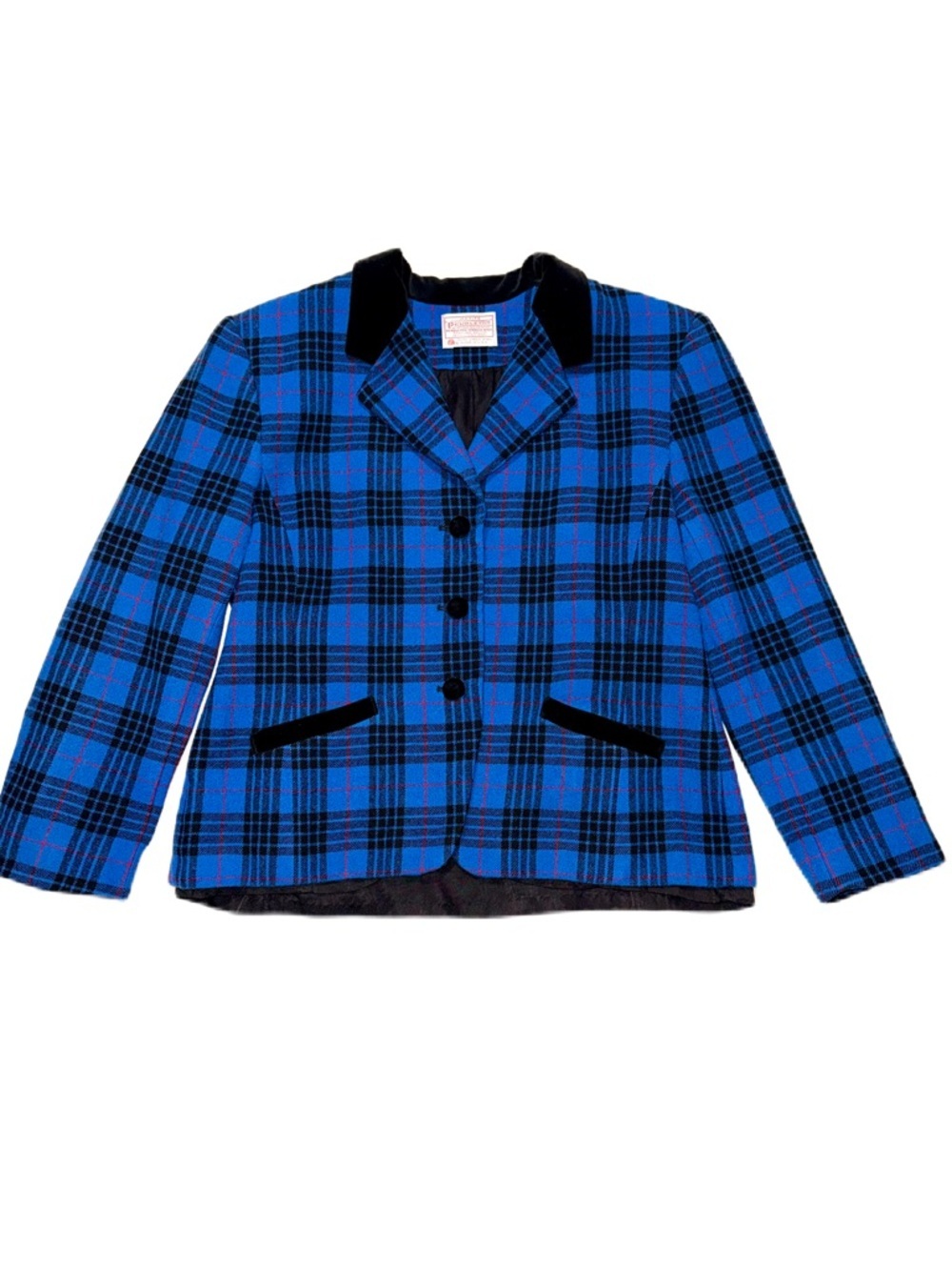 Vintage Pendelton 16P Wool Riding Jacket Coat Blue Black Plaid Women Blazer EUC - Picture 10 of 11
